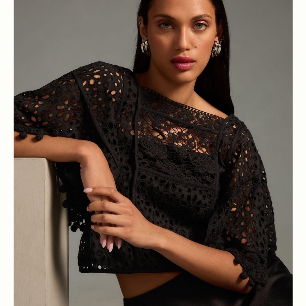 NWT Anthropologie Black Eyelet Blouse